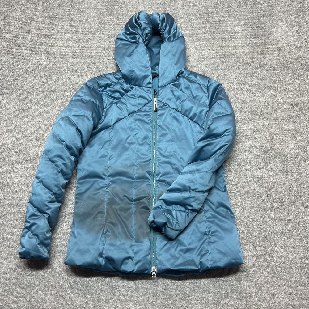 GoLite Jacket Womens Medium Blue Hooded Insulated Puffer Full Zip Outdoor STAIN